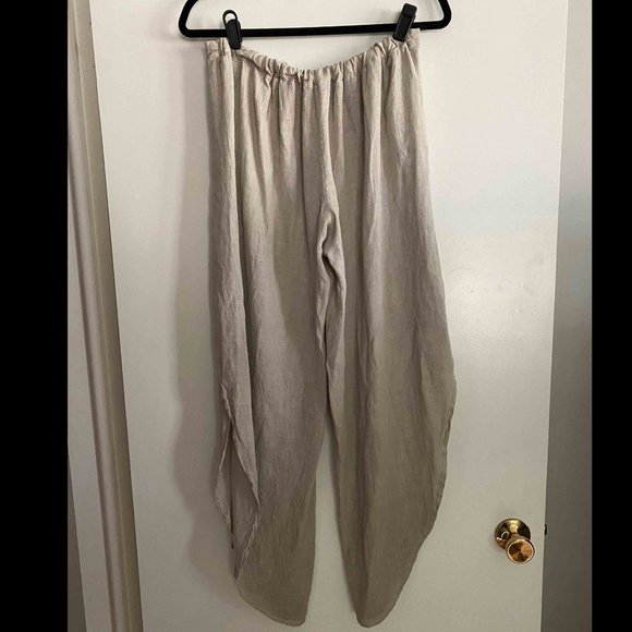 Ornella Paris Side Slit Linen Palazzo Pant In Flax Color - Picture 4 of 4
